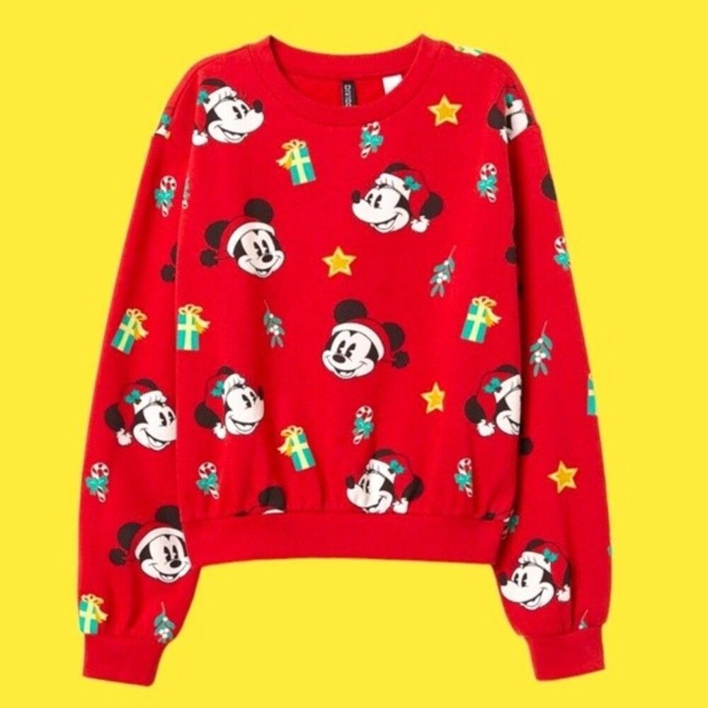 Disney Mickey Mouse Christmas Sweatshirt Small Red Santa Holiday Cute